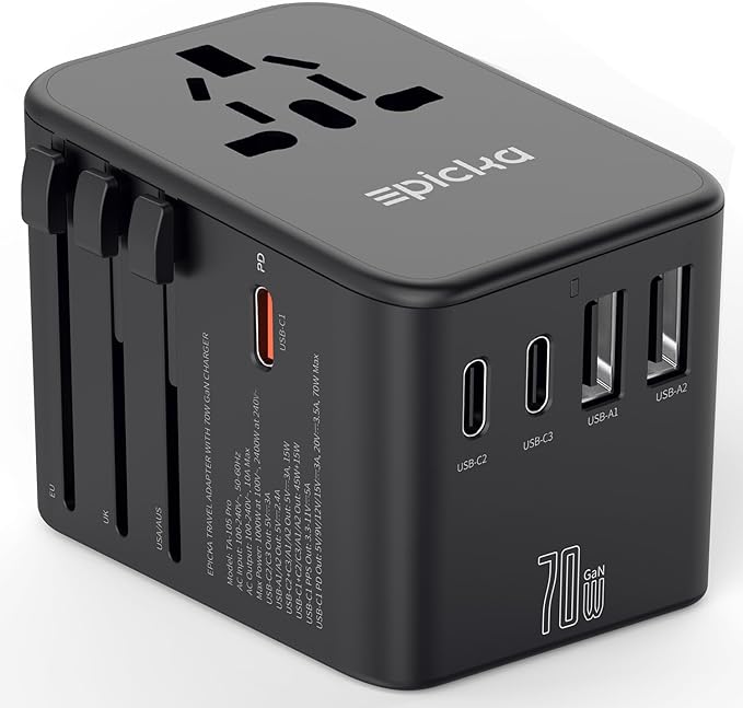 EPICKA Universal Travel Adapter, GaN International Plug Adapter by EPICKA