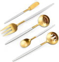 Matte White Gold Serving Silverware Set, 5-Piece Round Shared Utensils Set of by VANVRO