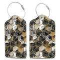 Gold Ink Hexagon Texture Luggage Tags 2PCS PU Leather Suitcases Tag with Stainless Steel Loop and Privacy Name Address Cover Label Card for Women Men Travel (Gold Ink Hexagon Texture)