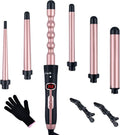 6 in 1 Hair Wand Curling Iron，0.35 to 1.25 inches with LCD，Form 140°F to 430°F in increments of 10°F, 110v-220V for Global use Includes Gloves and 2 Hair Clips.