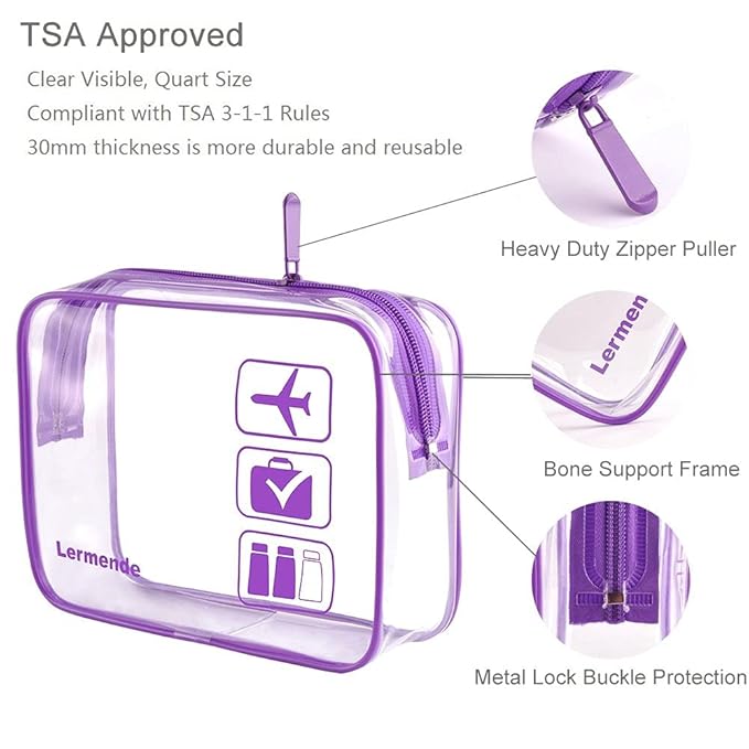 Lermende 2pcs Clear Toiletry Bag TSA Approved Travel Bag, Carry On - Image 3