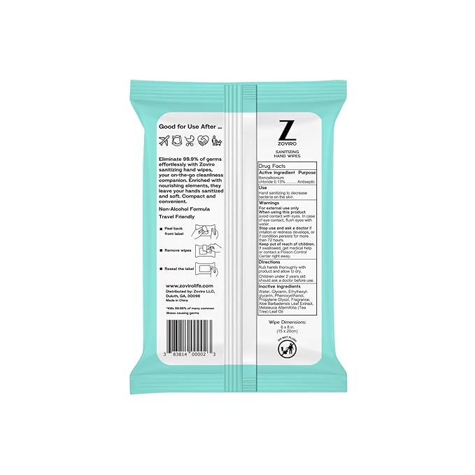 Zoviro Hand Sanitizer Wipes, Moisturizing - Image 8