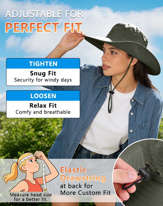 UPF 50+ Wide Brim Sun Hat with Neck Flap (Black+dark Green)