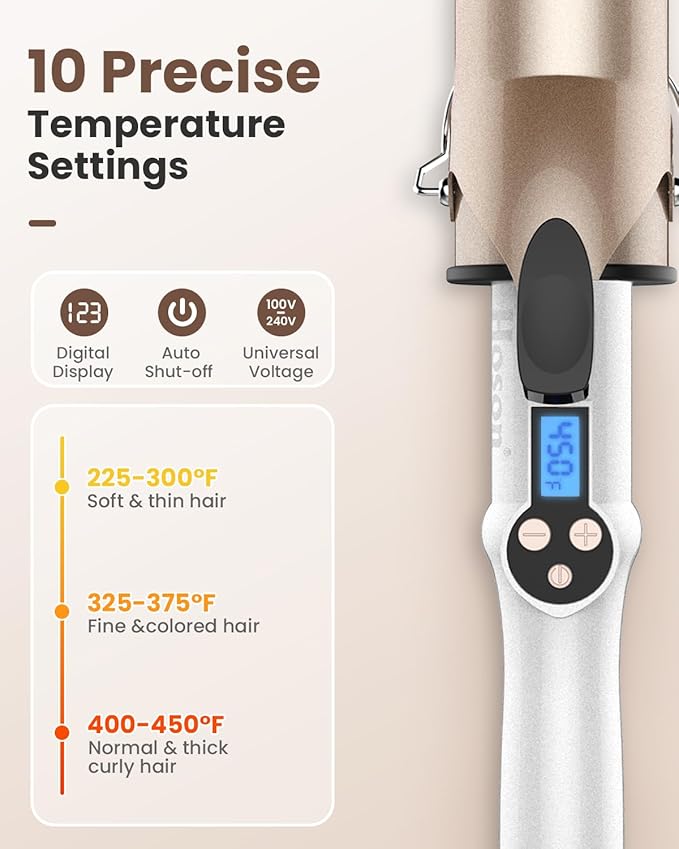 Hoson Curling Iron 2 Inch Large Barrel for Big Curls, Ceramic Curling Iron Wand for Long Hair,Dual Voltage, 10 Temp with LCD Display
