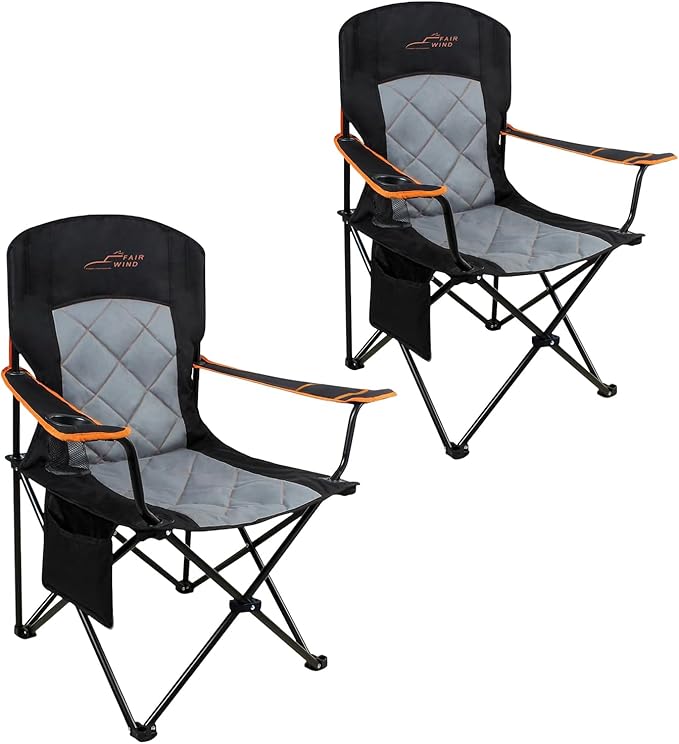 FAIR WIND 2 Pack Oversized Fully Padded Camping Chair Heavy Duty Quad Fold Arm by FAIRWINDOutdoorEquipment