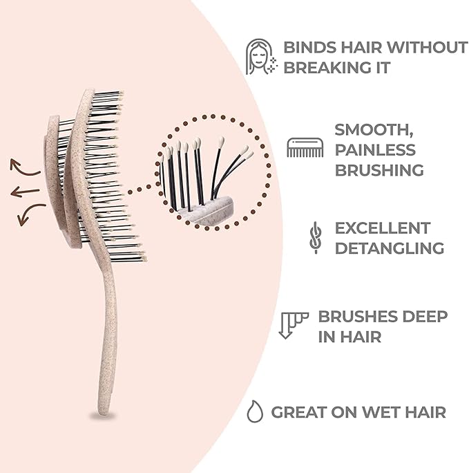Ninabella Detangle Hair Brush for Women & Men - Does not Pull - Straightening Brushes for Straight & Curly Hair - Unique Spiral Detangling Hairbrush - Cream