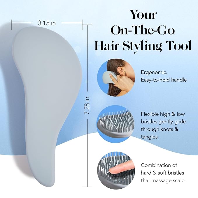 Kitsch Detangler Brush – Gentle Curly Hair Brush with Flexible Bristles for All Hair Types - Wet or Dry | Detangling Hair Brushes for Women & Men, Hairbrush for Adults & Kids - Haze Blue