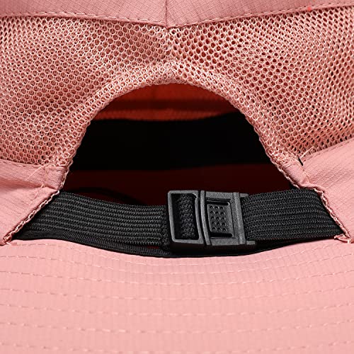 Womens Summer Sun Hat Beach Hat Wide Brim Outdoor UV Protection Hat Foldable Cool Mesh Ponytail Bucket Hat (6-7 / Pure Pink)