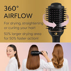 LHB 500 Professional Hot Air Brush, Round Styling Brush Hair Dryer, 2-in-1 Blowout Brush with Rose Gold Accents, Black