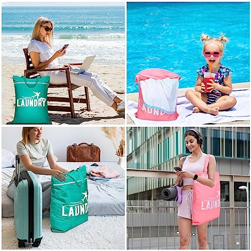 2 Pcs Large Travel Laundry Bags (Pink+blue)