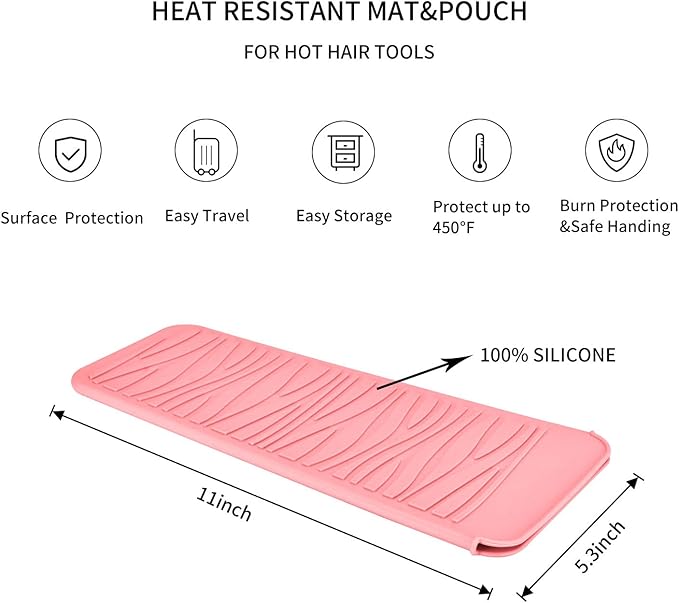 Silicone Heat Resistant Travel Pouch for Hot Hair Styling Tools - Straightener, Crimping Iron, Curling Wand, Flat Iron, and Waving Iron (Light Pink) 1 Pack