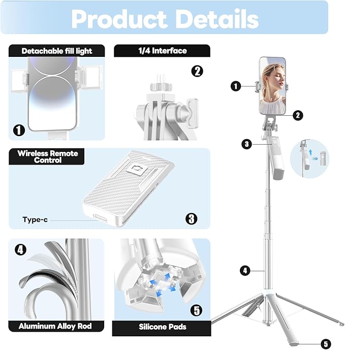 71" Selfie Stick Phone Tripod - Image 6
