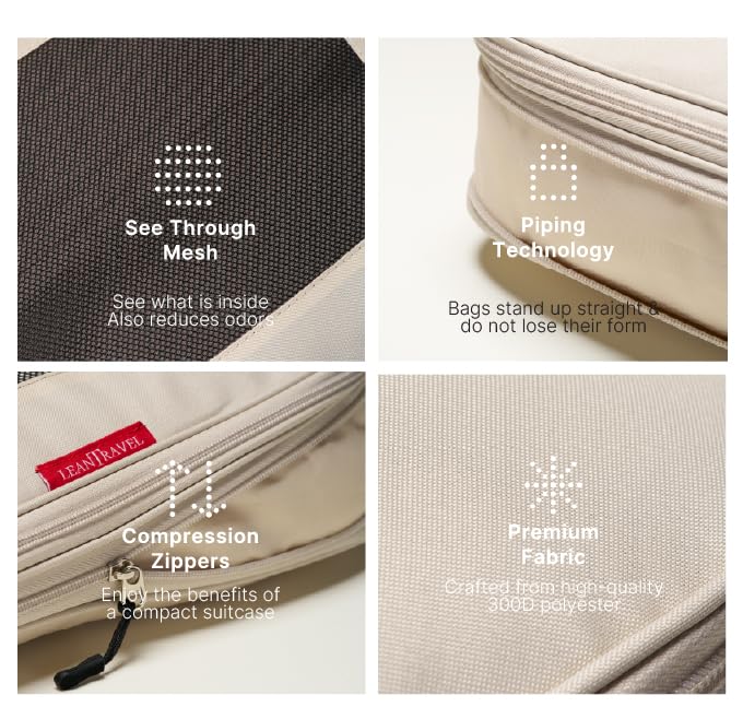 Premium Compression Packing Cubes for Travel (Sand / 6 pack)