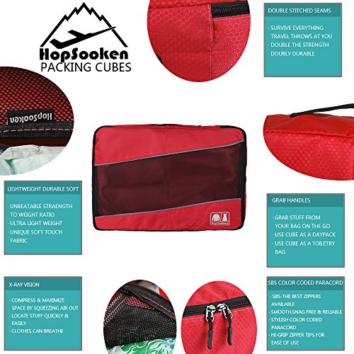 5 Set Packing Cubes for Travel Large Suitcase Luggage Organizer Bags Travel Accessories Vacation 4 Cubes 1 Laundry Pouch Bag (Red)