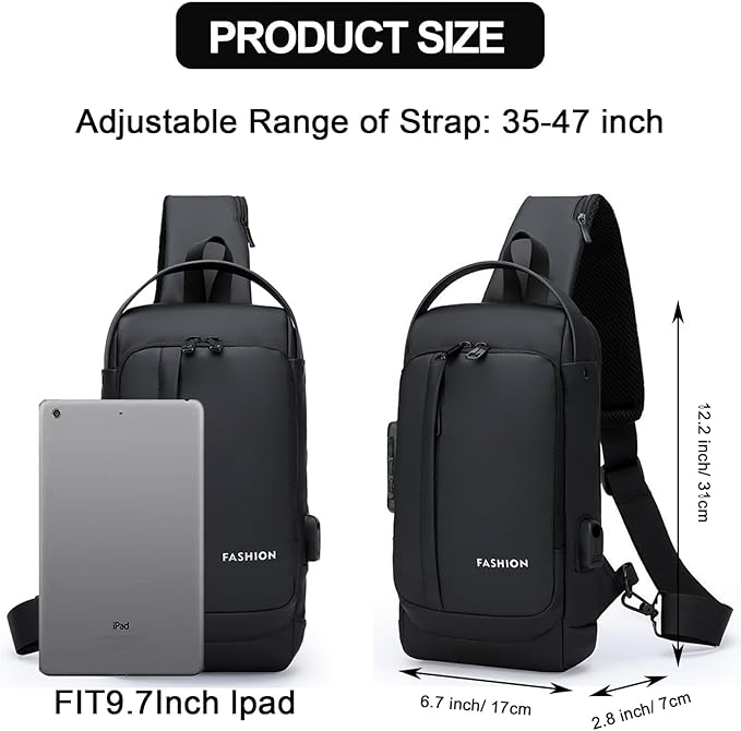 Sling Bag for Men Anti-theft USB Crossbody Shoulder Backpack Purse Waterproof - Image 6