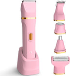 KINGTEE 5-in-1 Electric Bikini Trimmer for Women – IPX7 Waterproof Shaver, Cordless Body & Facial Razors for Women, Ceramic Blades, USB-C Rechargeable, Painless Hair Removal Kit (Pink)
