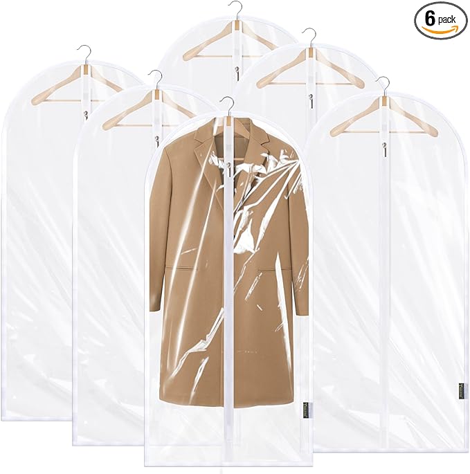 BALEINE 48'' Clear Garment Bags, 6 Packs PEVA Dress Bag by BALEINE