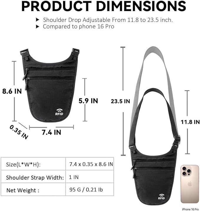 Crossbody Money Belt for Travel Women & Men Hidden, Travel Wallet Pouch - Image 6