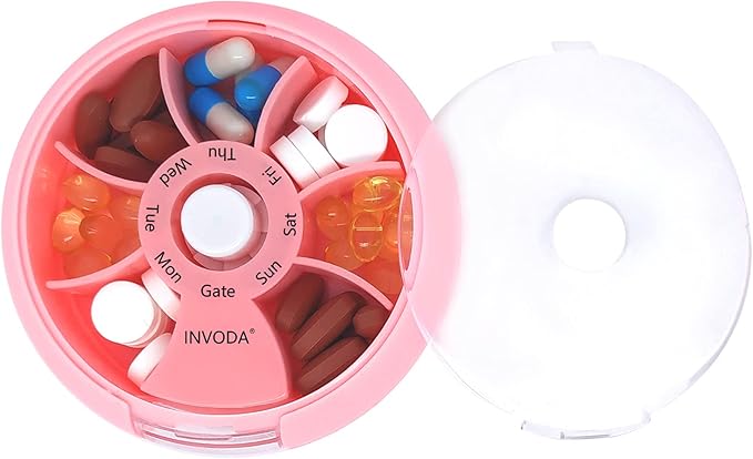 INVODA Weekly Pill Organizer 7 Compartment Rotating Pill Box - Image 2