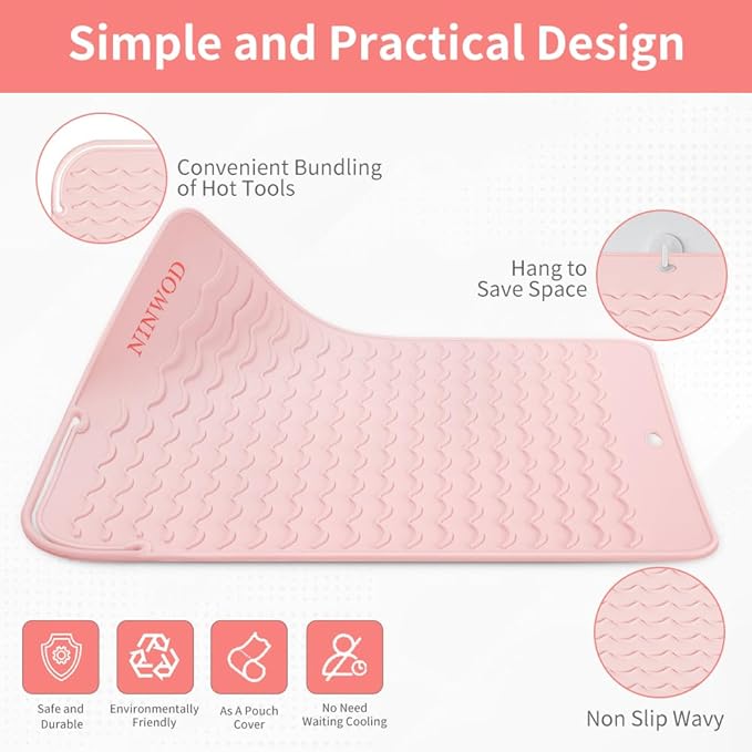 Oversize Large Silicone Heat Resistant Mat, 13.19" x 10.24" Professional Heat Mat for Curling Iron, Portable Vanity Decor Makeup Mat Cover for Travel Vanity Salon (Orange)