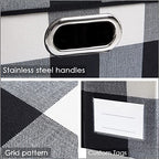 Large Collapsible Storage Bins with Lids [3 (Black and White Grid / L(3-Pack))