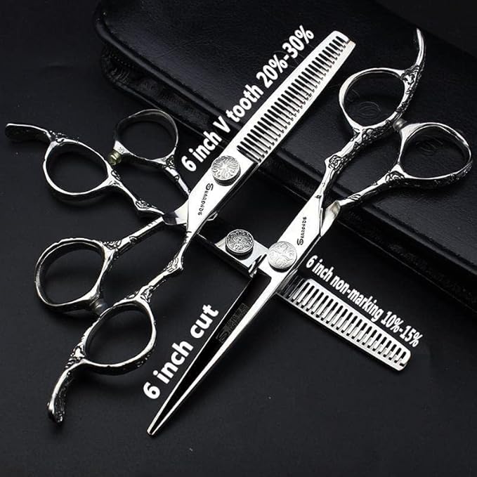 6/7/8 Inch Professional Hairdressing Scissors Barber Rose Pattern Hair Stylist Shears Styling Tool Japanese Stainless Steel Clippers (6-in four piece set)