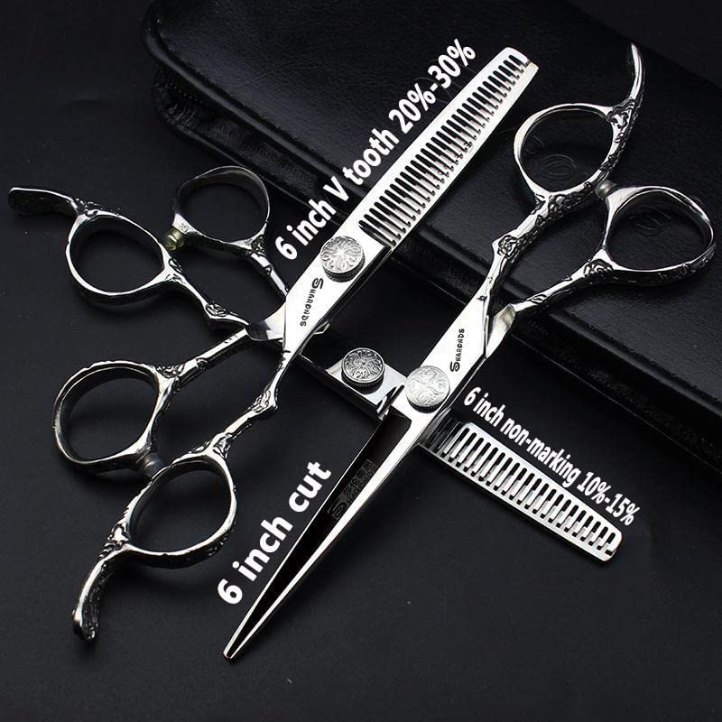 6/7/8 Inch Professional Hairdressing Scissors Barber Rose Pattern Hair Stylist Shears Styling Tool Japanese Stainless Steel Clippers (6-in four piece set) (6-inch -4pc)