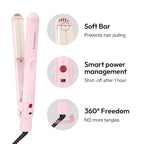 VODANA Professional Softbar Flat Iron - Ceramic Straightener with Patented Silicone Bar, Smooth & Quick Styling, Healthy Hair Solution, Dual Voltage for Worldwide Use (1 inch, Pink Vanilla)