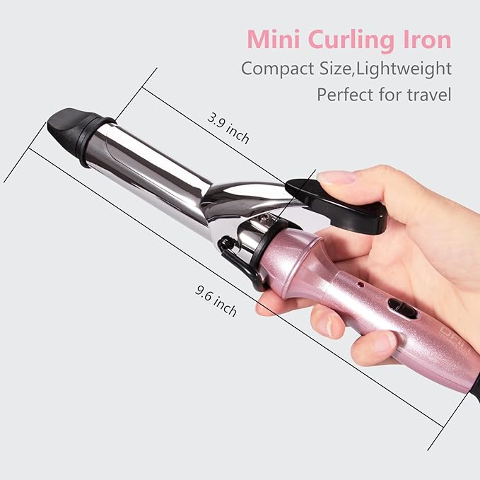 Dual Voltage Mini Curling Iron with Nano-Titanium Barrel - Travel Size, 1 inch for Short Hair, Up to 450°F with 30s Fast Heating