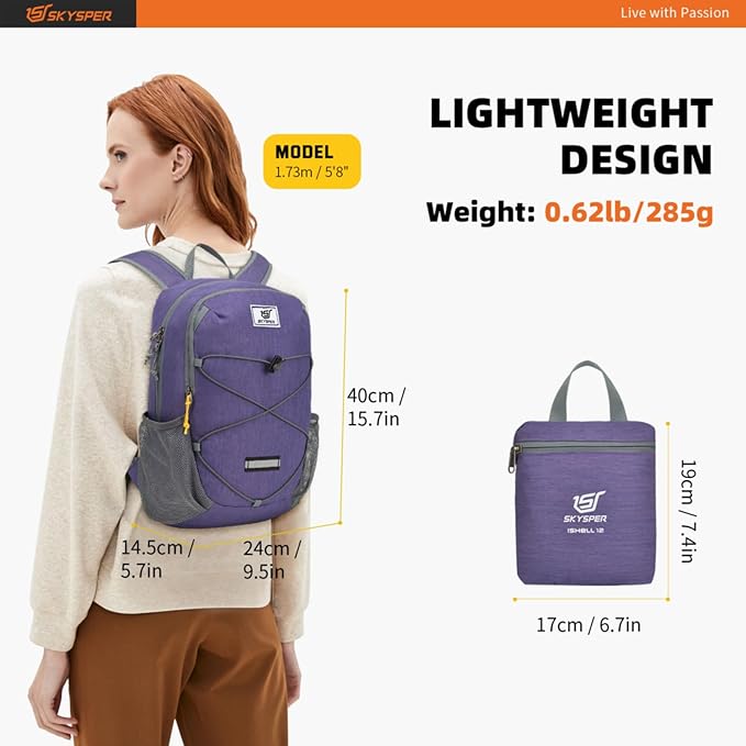 SKYSPER Small Hiking Backpack -12L Lightweight Packable Daypack - Image 2