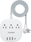PD 20W USB C 3 Outlet 4 USB Ports Flat Plug Power Strip No Surge Protector by OneBeat