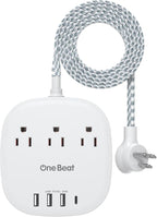 PD 20W USB C 3 Outlet 4 USB Ports Flat Plug Power Strip No Surge Protector by OneBeat
