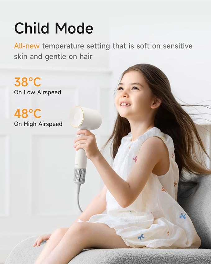 Laifen Hair Dryer SE 2, 200 Million Negative Ionic Blow Dryer with Child Mode and 108,000 RPM Brushless Motor, 1400W Powerful Fast Drying High-Speed Low Noise Hairdryer with Magnetic Attachments