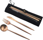Gugrida Luxury Rose Gold Matte Portable 18/10 Stainless Steel Travel Flatware - Image 4