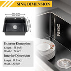 Black Kitchen Sink, Stainless Steel Topmount Bar Sink 22x18x9 Inch Single Bowl - Image 6