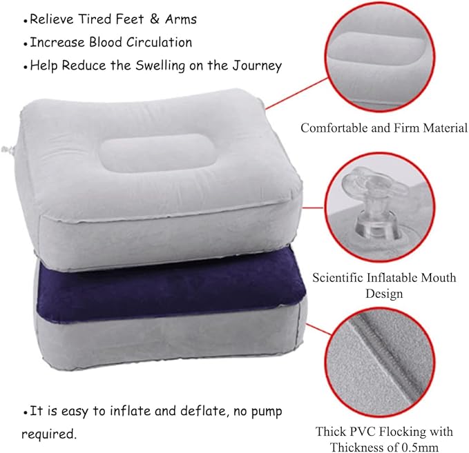 Inflatable Travel Foot Rest Pillow, Head Pad, Soft Flocking Pillow, Flights - Image 4