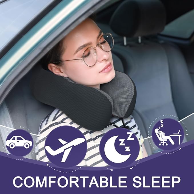 napfun Neck Pillow for Traveling, Upgraded Travel Neck Pillow for Airplane 100% - Image 2