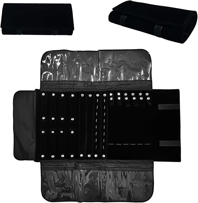 Velvet Travel Jewelry Case Roll Bag Organizer - Image 2