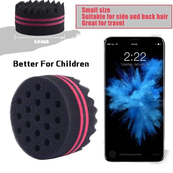 Small Hole Hair Sponge Brush for Twists Dreads Natural Hair Afro Curl Barber 2 PCS