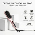 MEGAWISE Pro Ceramic Ionic Hair Straightener Brush for Home Salon | MCH Fast 20s Heating Tech with Auto-Off Safety | Anti-Scald with Universal Dual Voltage | Rotatable Power Cord
