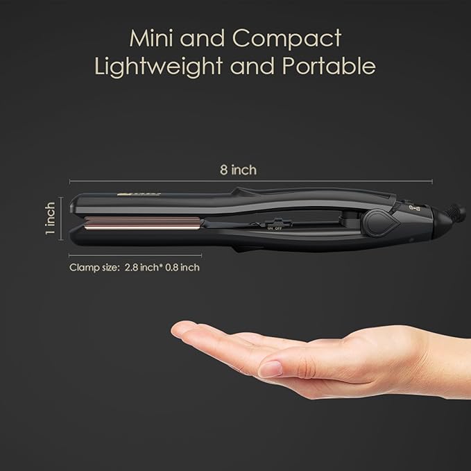 JINRI Titanium Plate Hair Straightener, 200℃ High Heat, 0.8" Mini Size, Dual Voltage for Global Travel, Suitable for All Hair Types & Styles