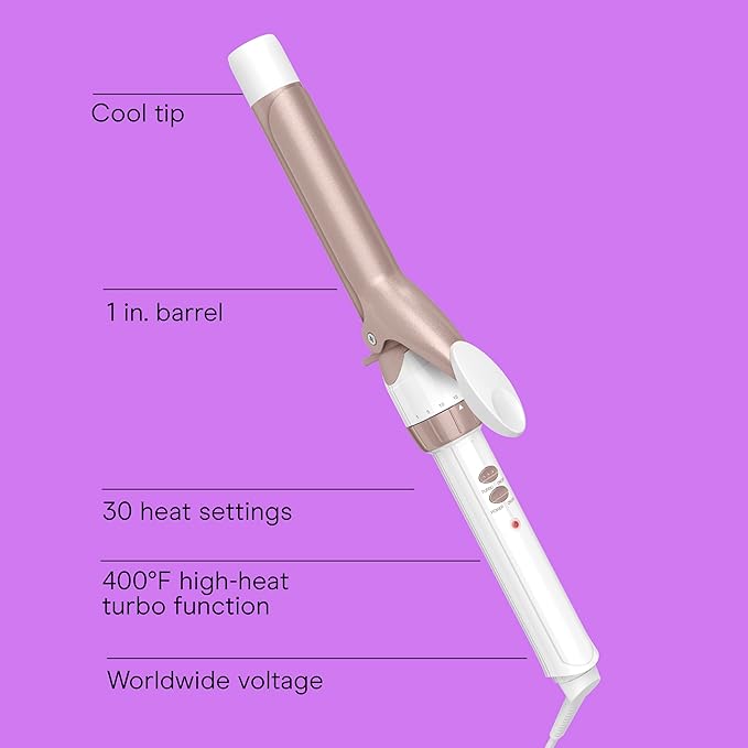 Conair Double Ceramic 1-Inch Curling Iron, 1-Inch Barrel Creates Classic Curls, Hair Curler for Use on Short, Medium, & Long Hair, White/Rose Gold