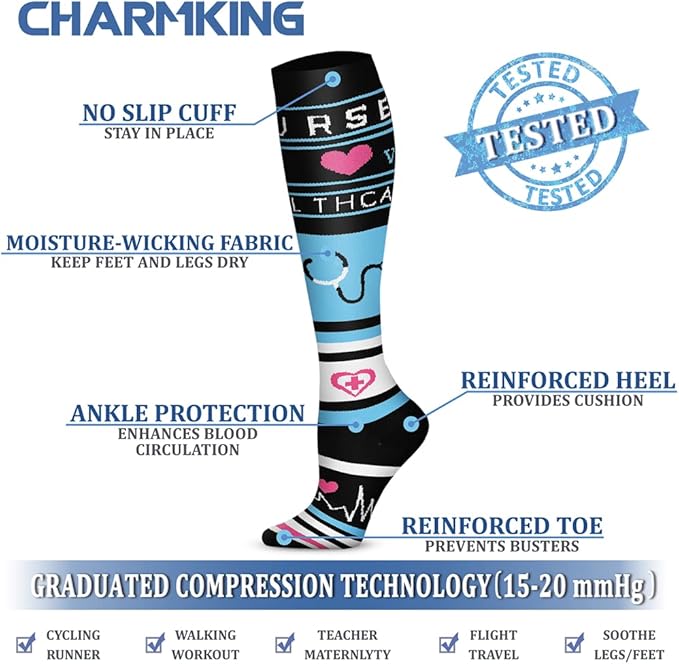 CHARMKING Compression Socks for Women & Men Circulation 15-20 mmHg is Best - Image 4
