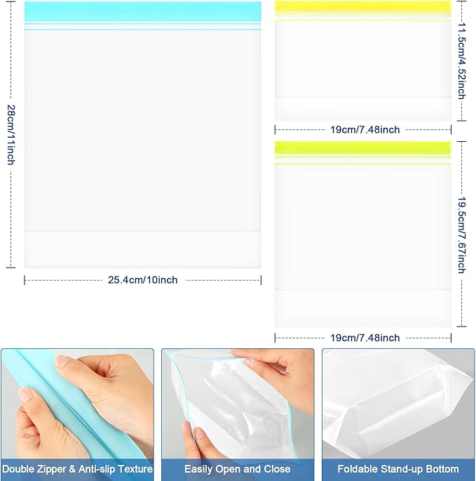 Lerine 16 Pack Reusable Gallon Freezer Bags Dishwasher Microwave Safe, Stand Up - Image 3