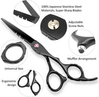 Professional Black Hair Cutting Scissors Sets Stainless Steel Barber Hairdressing Scissors Salon Multifunctional Thinning Scissors Straight Shears Tools for Mother Father Friends' Christmas Gift