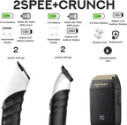 Supreme Trimmer 3-in-1 Barber Bundle | 2Spee Clipper, 2Spee Trimmer & Crunch Foil Shaver | Professional Beard Trimmer Men’s Hair Clipper Kit | White