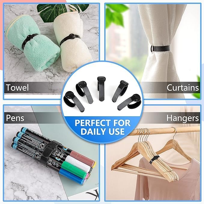 120 x Reusable Cable Ties Black, Adjustable Releasable Hook and Loop Cable - Image 5