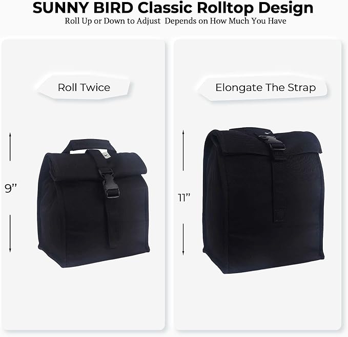 SUNNY BIRD Insulated Lunch Bag Rolltop Lunch Box - Image 3