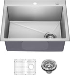 KRAUS Fairlane 25-inch Drop In/Top Mount Single Bowl 18-Gauge Stainless Steel by KRAUS