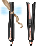 SKIMI Airflow Styler, Titanium Flat Iron Hair Straightener, Professional Curling Iron with Cooling Air Vents to Lock in Style, 5 Temps & Dual Voltage, Auto Off (Black & Gold Pink).